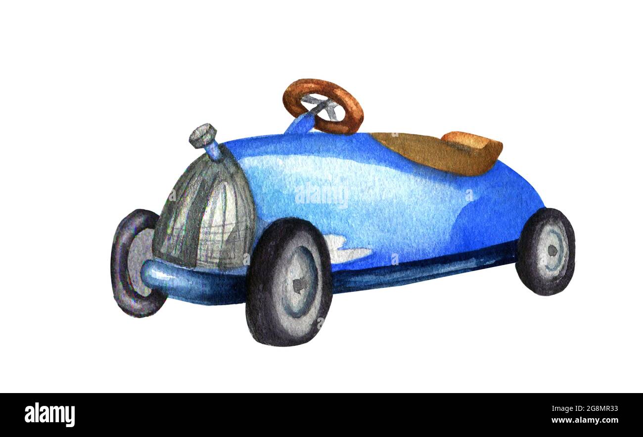 watercolor Illustration of a blue sport car  Stock Photo