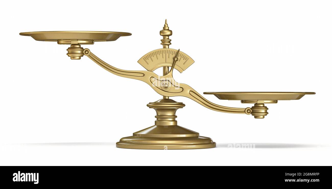 Golden scale 3D render illustration isolated on white background Stock