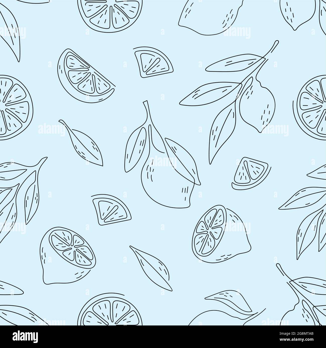 Seamless pattern of hand drawn lemons. Doodle hand drawn pattern Stock Vector