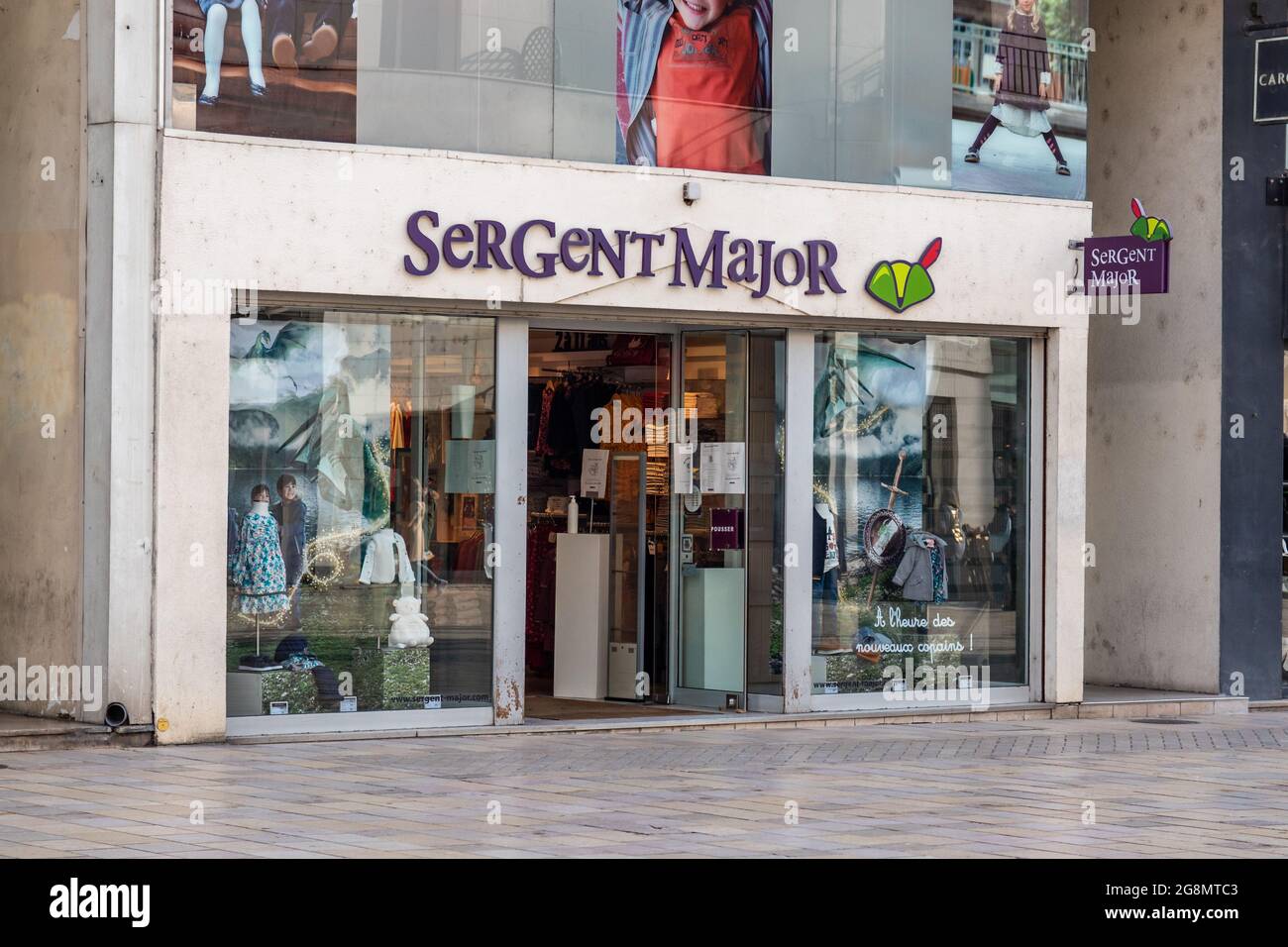 TOURS, FRANCE Jul 12, 2021 The Sergent Major storefront on a busy