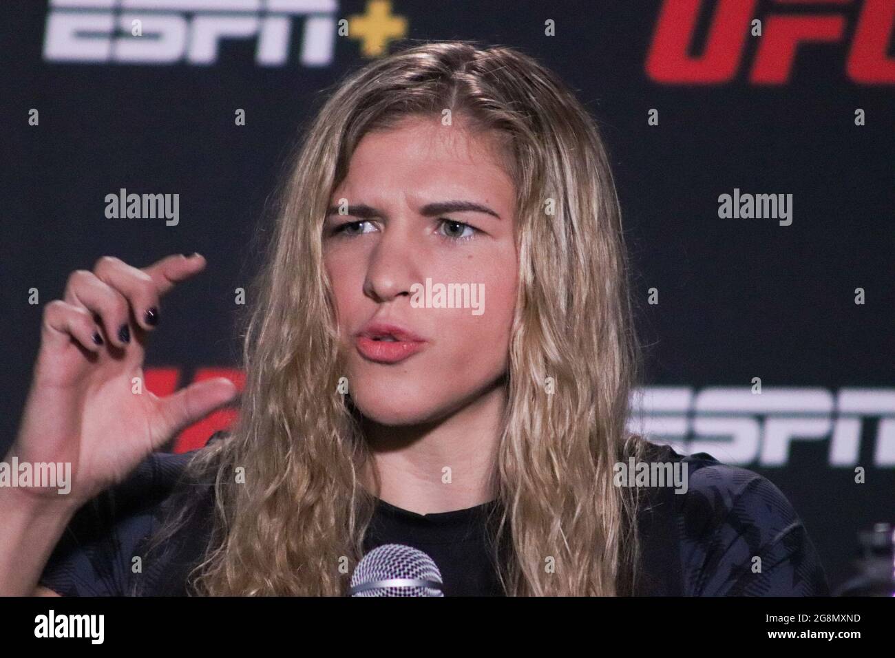 Las Vegas, Nevada, United States. 21st July, 2021. LAS VEGAS, NV - JULY 21: Miranda Maverick interacts with media during the UFC Vegas 32: Media Day at UFC Apex on July 21, 2021 in Las Vegas, Nevada, United States. (Photo by Diego Ribas/PxImages) Credit: Px Images/Alamy Live News Stock Photo