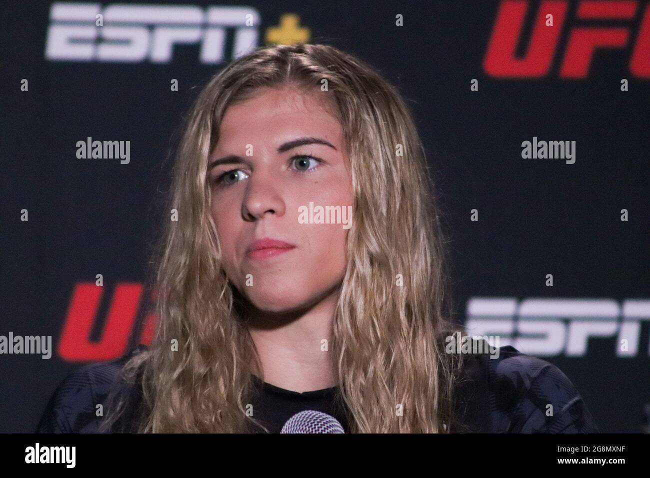 Las Vegas, Nevada, United States. 21st July, 2021. LAS VEGAS, NV - JULY 21: Miranda Maverick interacts with media during the UFC Vegas 32: Media Day at UFC Apex on July 21, 2021 in Las Vegas, Nevada, United States. (Photo by Diego Ribas/PxImages) Credit: Px Images/Alamy Live News Stock Photo