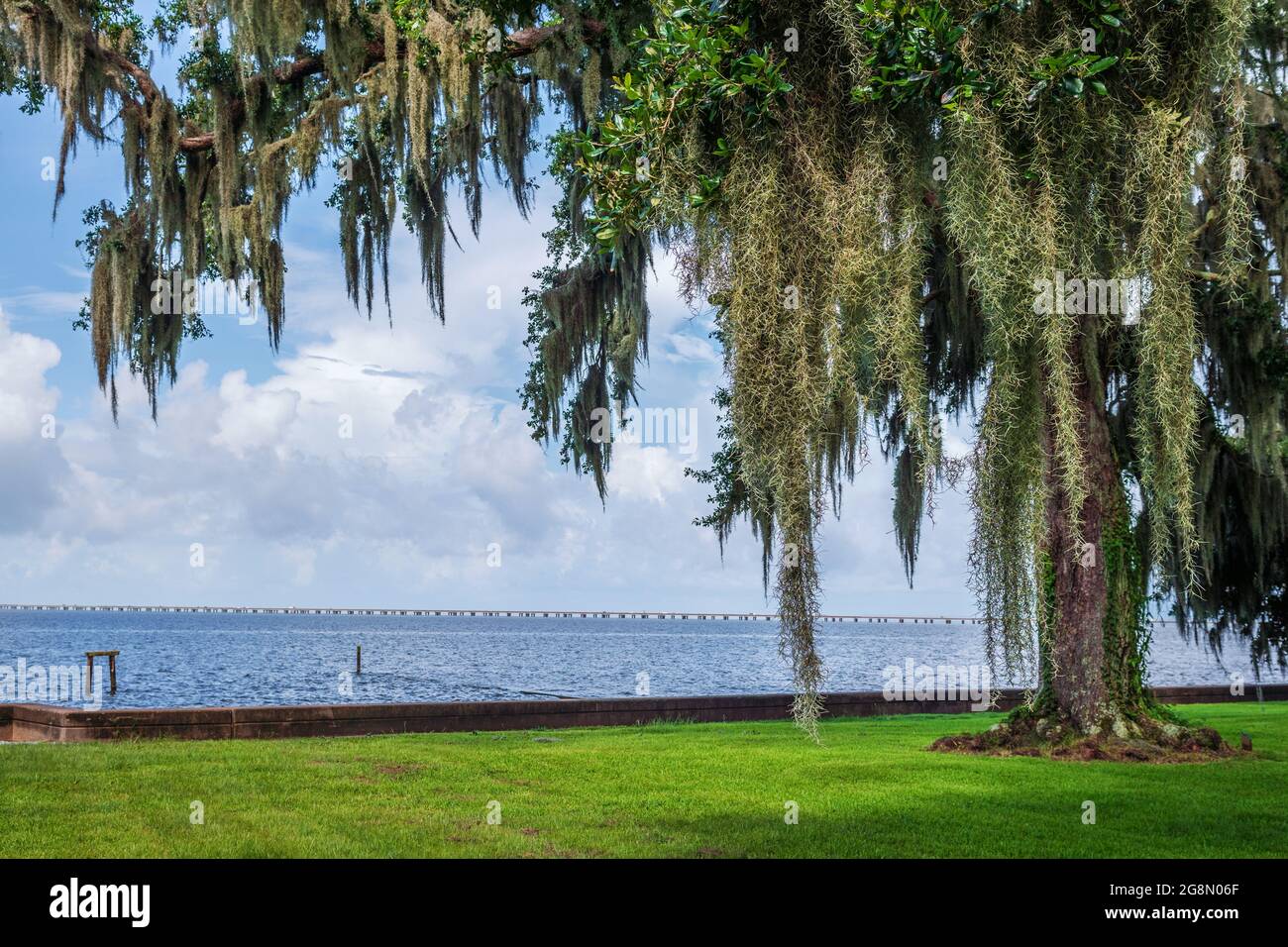 Lake Pontchartrain Northshore causeway view from Mandeville, Louisiana, USA Stock Photo