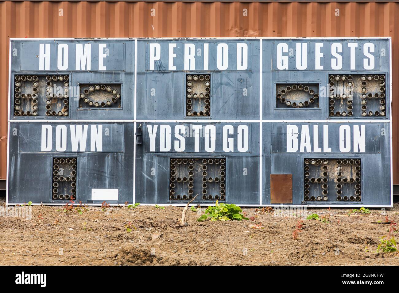 Farmington, Washington, USA. Old football scoreboard on the ground Stock  Photo - Alamy, image size:1300x956