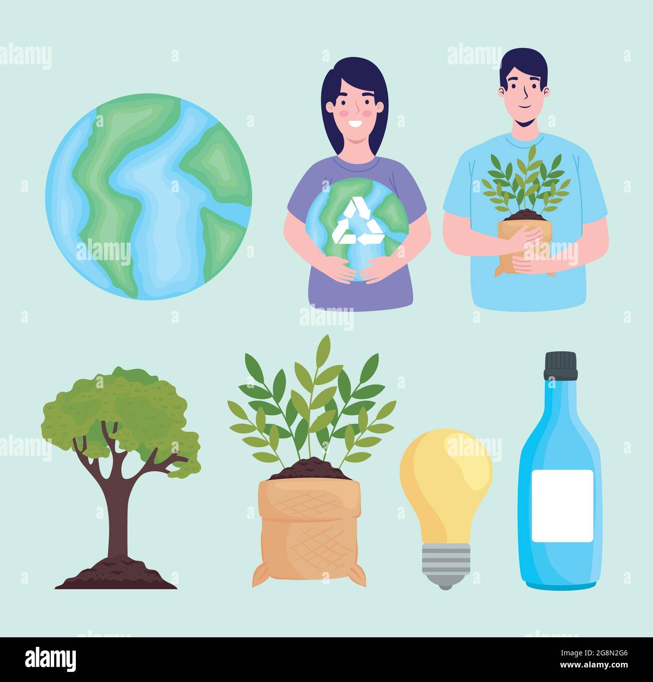 seven eco friendly icons Stock Vector