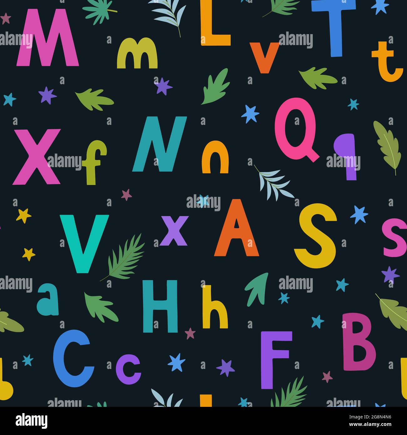 Seamless pattern with bright colorful hand drawn doodle letters and ...