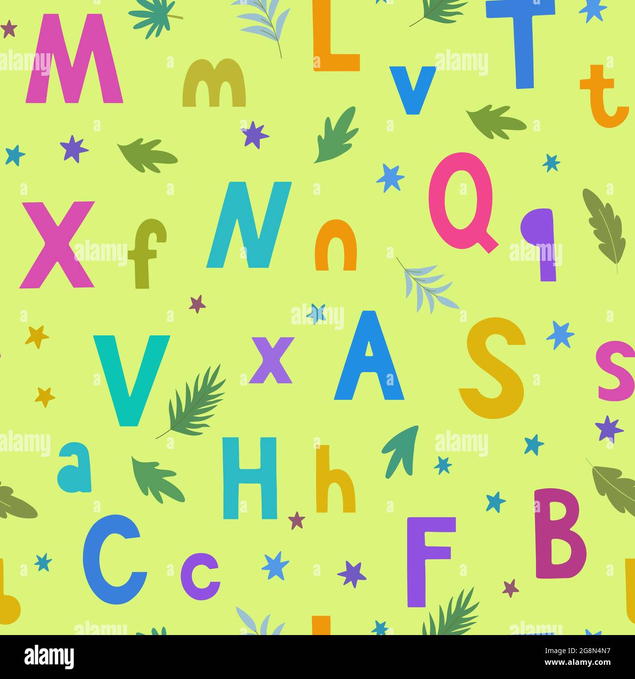 Seamless pattern with bright colorful hand drawn doodle letters and ...