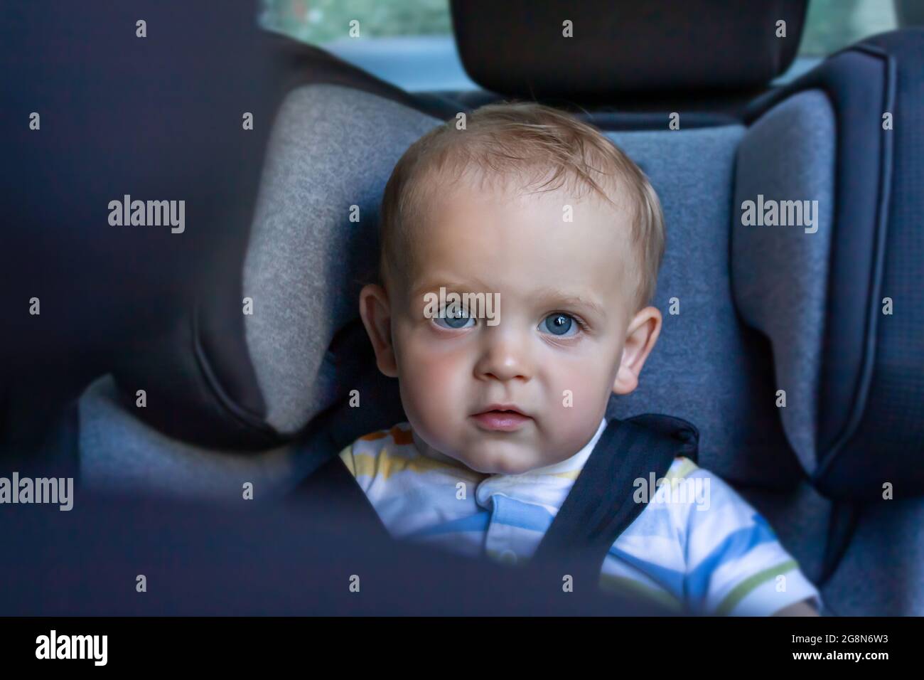 Baby boy in car seat. Child safety Stock Photo Alamy