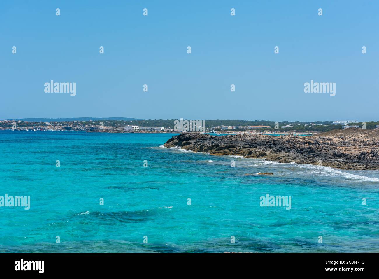 Levante beach in Formentera, Spain in summer 2021. Stock Photo