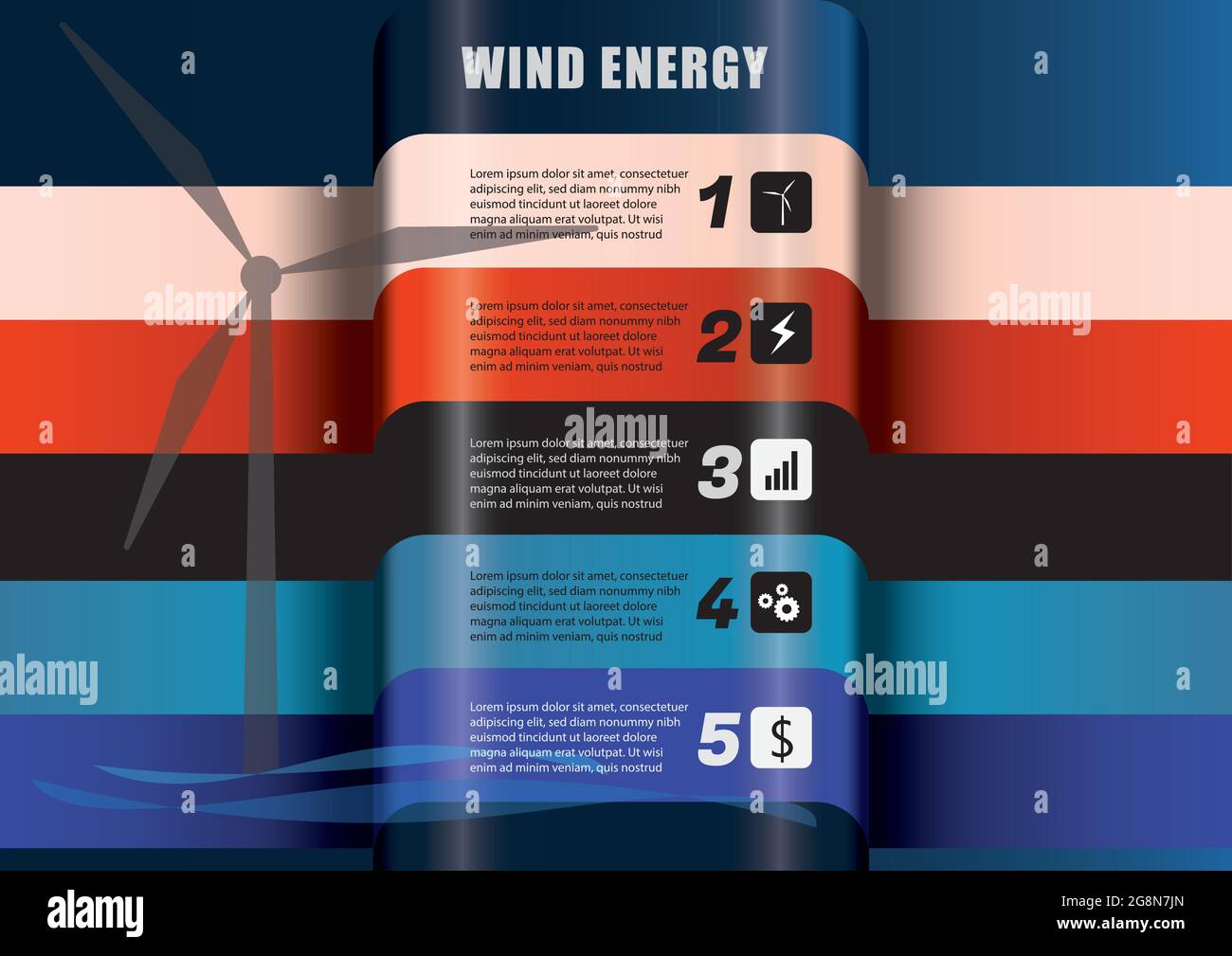 Abstract 3D wind energy power infographics. Renewable energy from wind