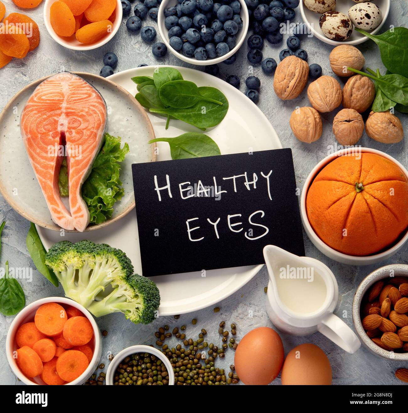 Food for eyes health. Foods that contain vitamins, nutrients, minerals