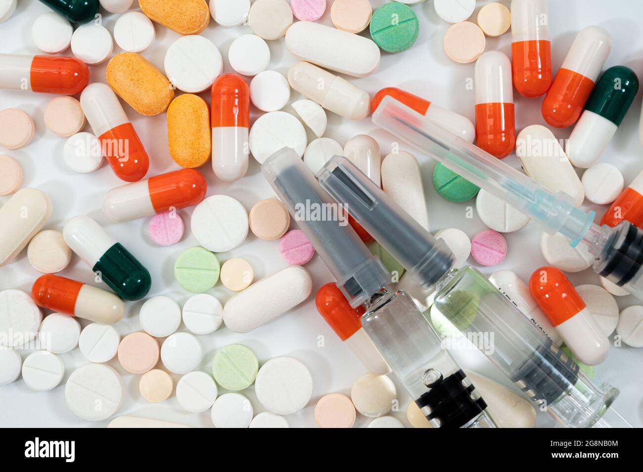 Medical concept with different types of medicines on white background