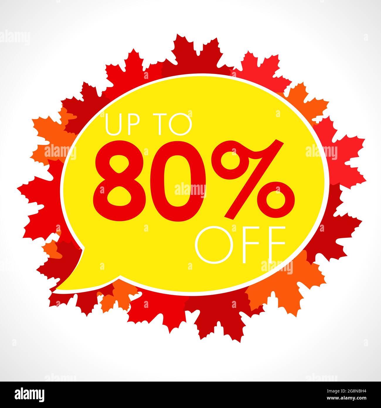 Autumn sale creative golden leaf frame. Seasonal ad poster, red color, up to 80 percent off business marketing banner. Fall seasonal advertising templ Stock Vector