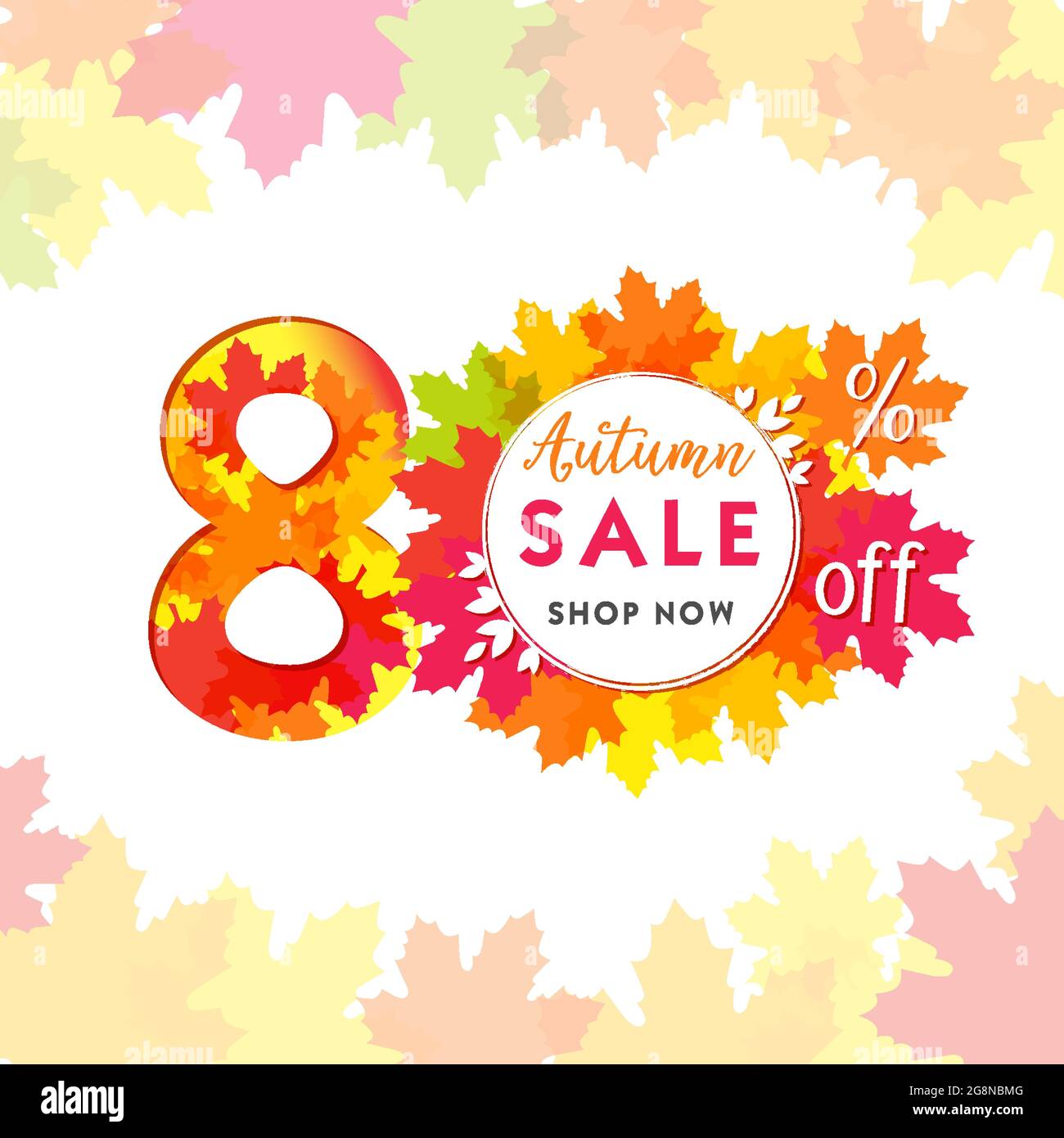 Autumn sale creative number. Seasonal ad poster, red, yellow and orange colors, up to 80 percent off business marketing banner. Fall seasonal advertis Stock Vector