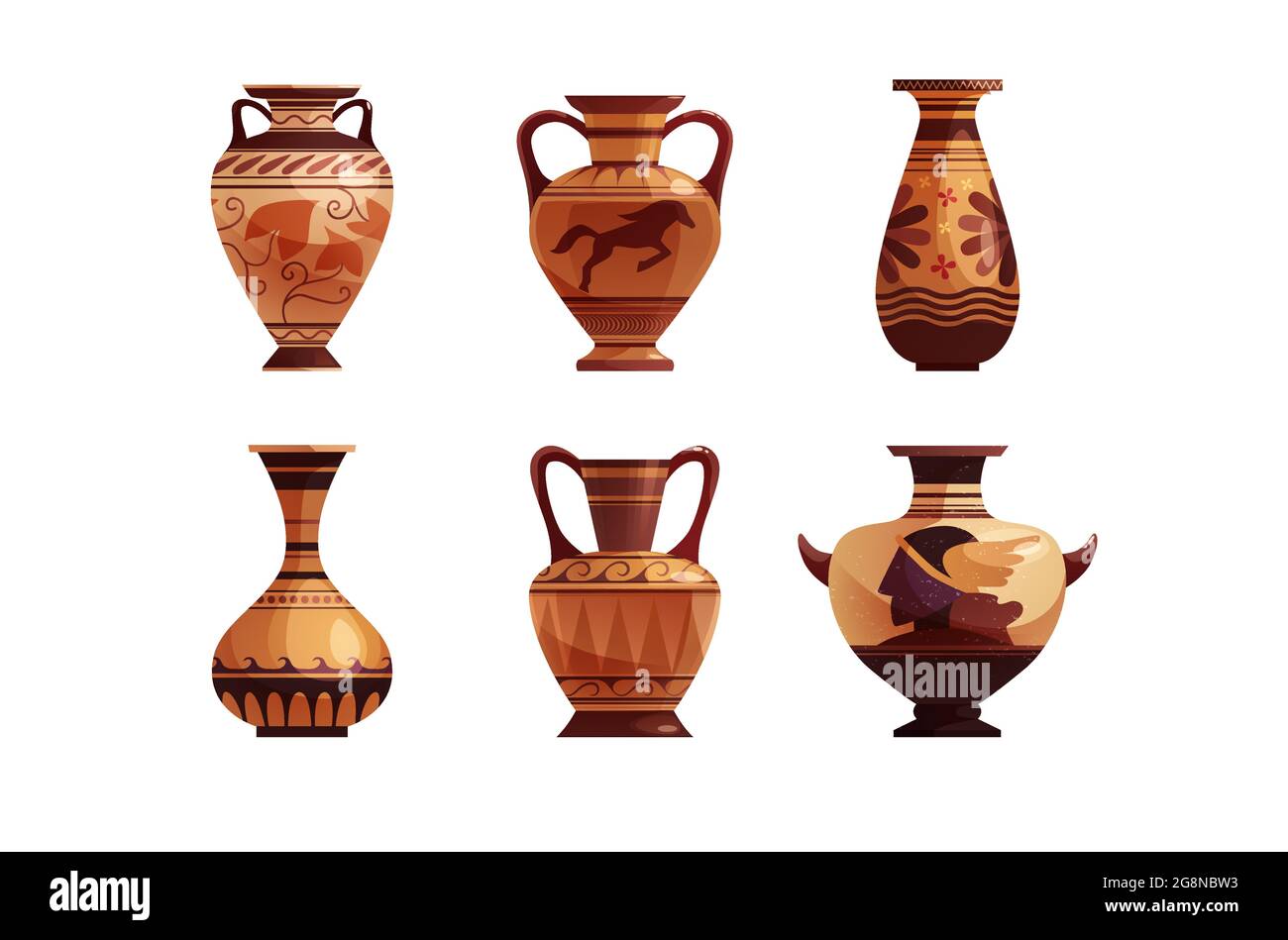 Antique Greek vase with decoration. Ancient traditional clay jar or pot