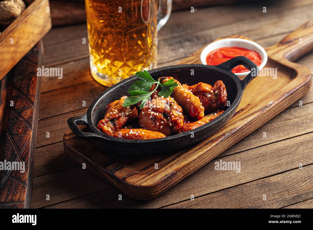 Plate of fried wings in teriyaki sauce Stock Photo