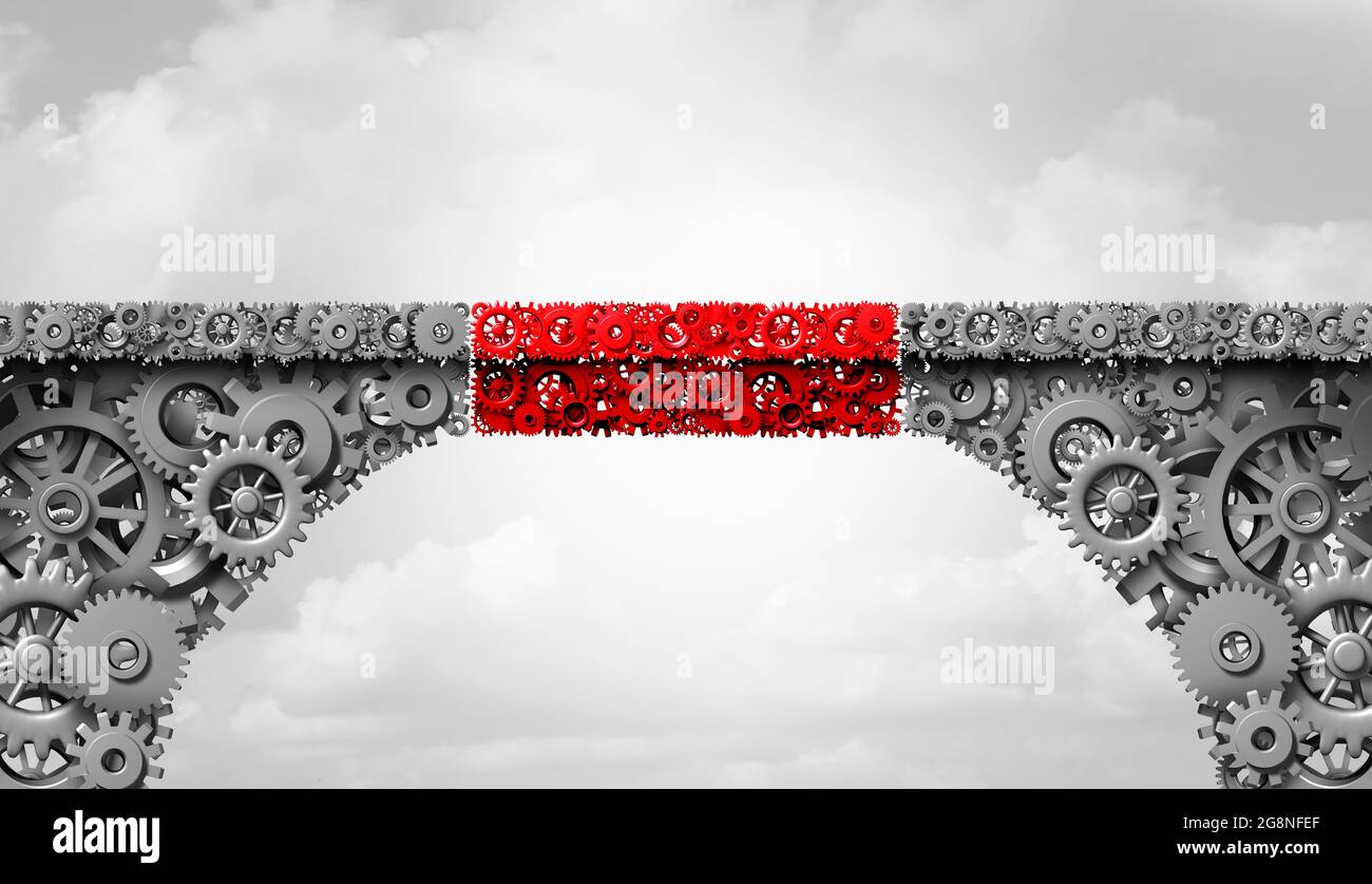 Business success bridge as an industry strategy and economic solution concept connecting two divided paths to join together as a symbol of economy. Stock Photo