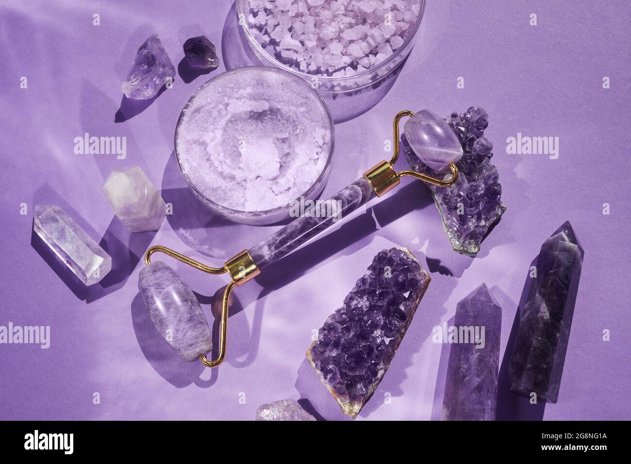Amethyst crystals Gua sha roller massage scraper and beauty product