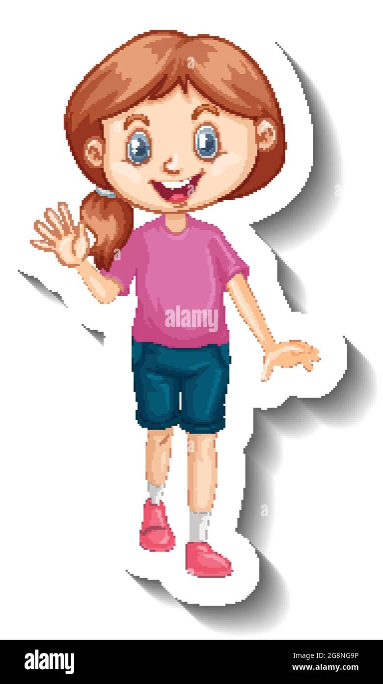 Cute girl wearing pink shirt cartoon character sticker illustration