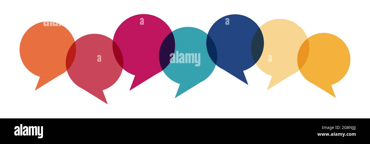 eps illustration of colored speech bubbles in a row with space for text ...
