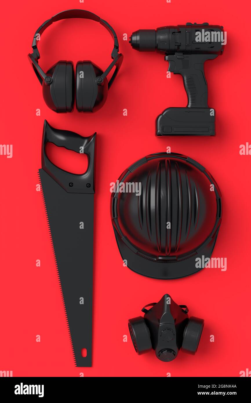Top view of monochrome construction tools for repair and installation ...
