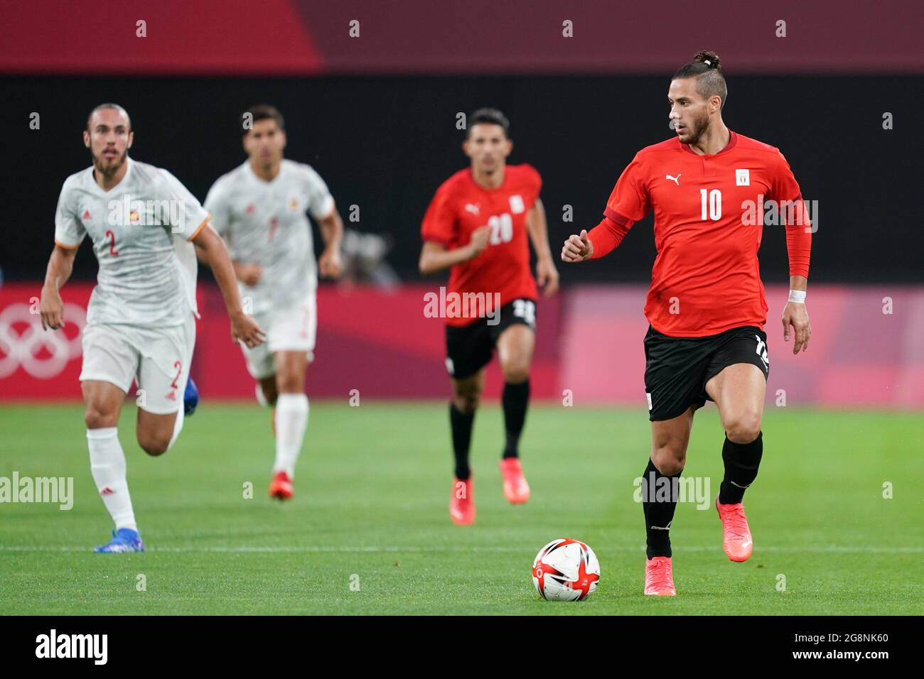 Sapporo, Japan. 22nd July, 2021. Ramadan Sobhi (11 Egypt) controls the ball (action) during the Men's Olympic Football Tournament Tokyo 2020 match between Egypt and Spain at Sapporo Dome in Sapporo, Japan. Credit: SPP Sport Press Photo. /Alamy Live News Stock Photo