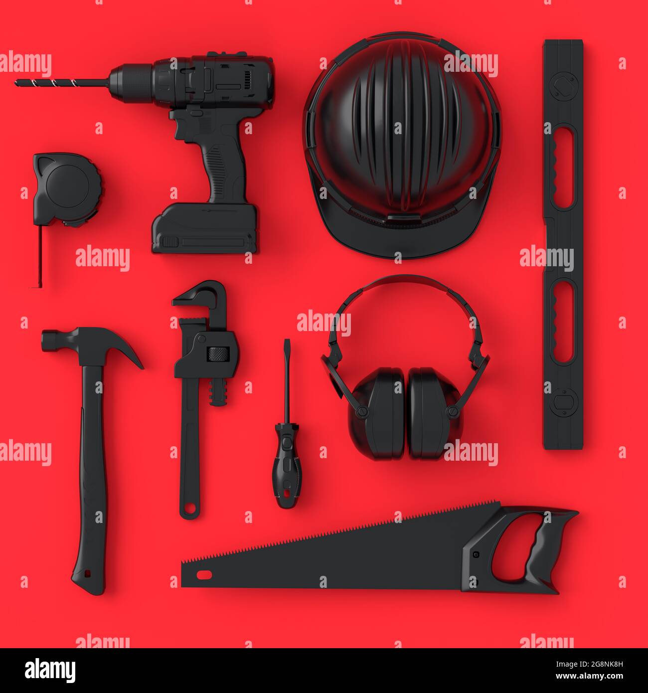 Top view of monochrome construction tools for repair and installation ...