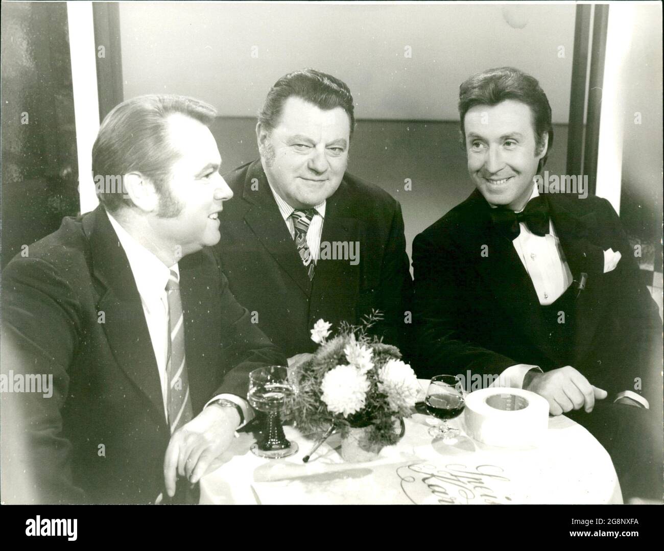 Peter Alexander und seine Gäste Franz Josef Strauß und Eduard Zimmermann. Stock Photo