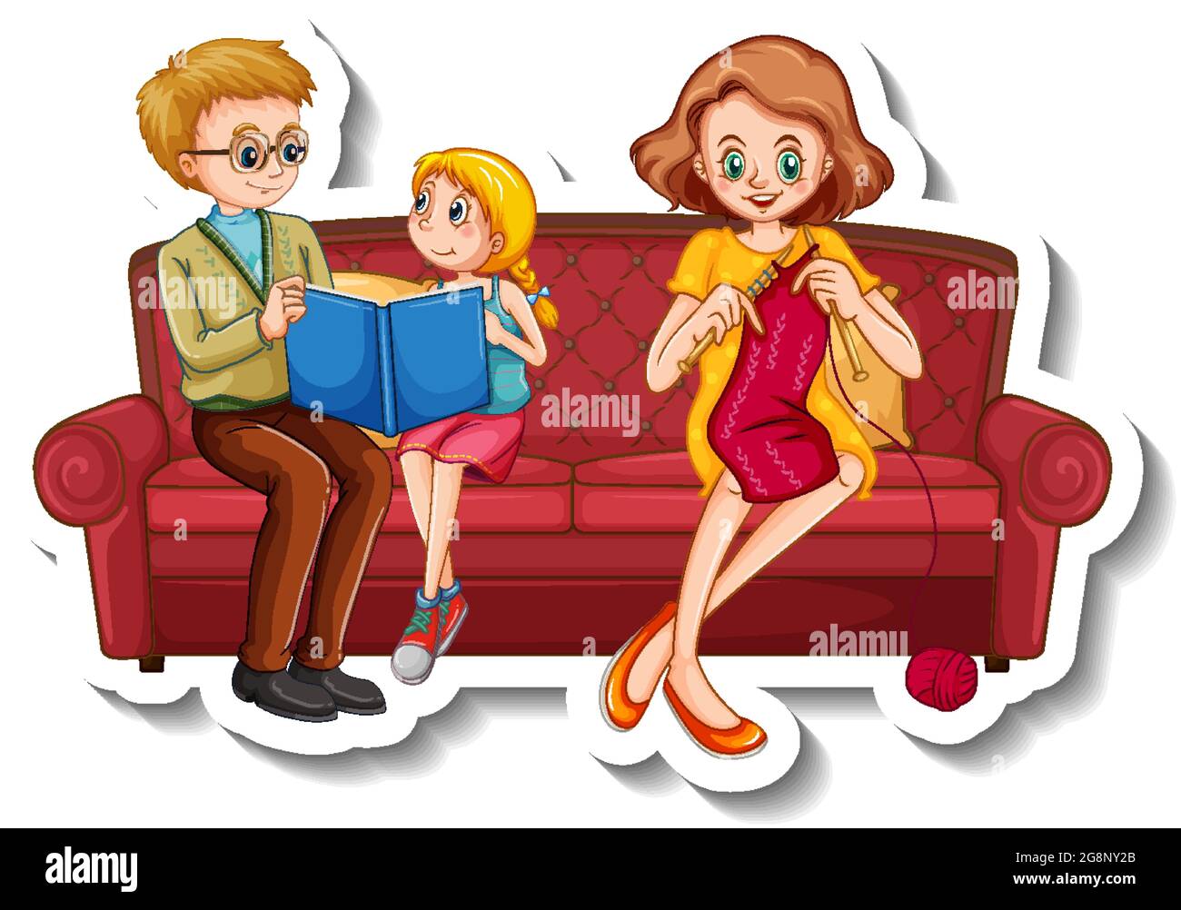 A sticker template with small family members doing different activities on  sofa illustration Stock Vector Image & Art - Alamy
