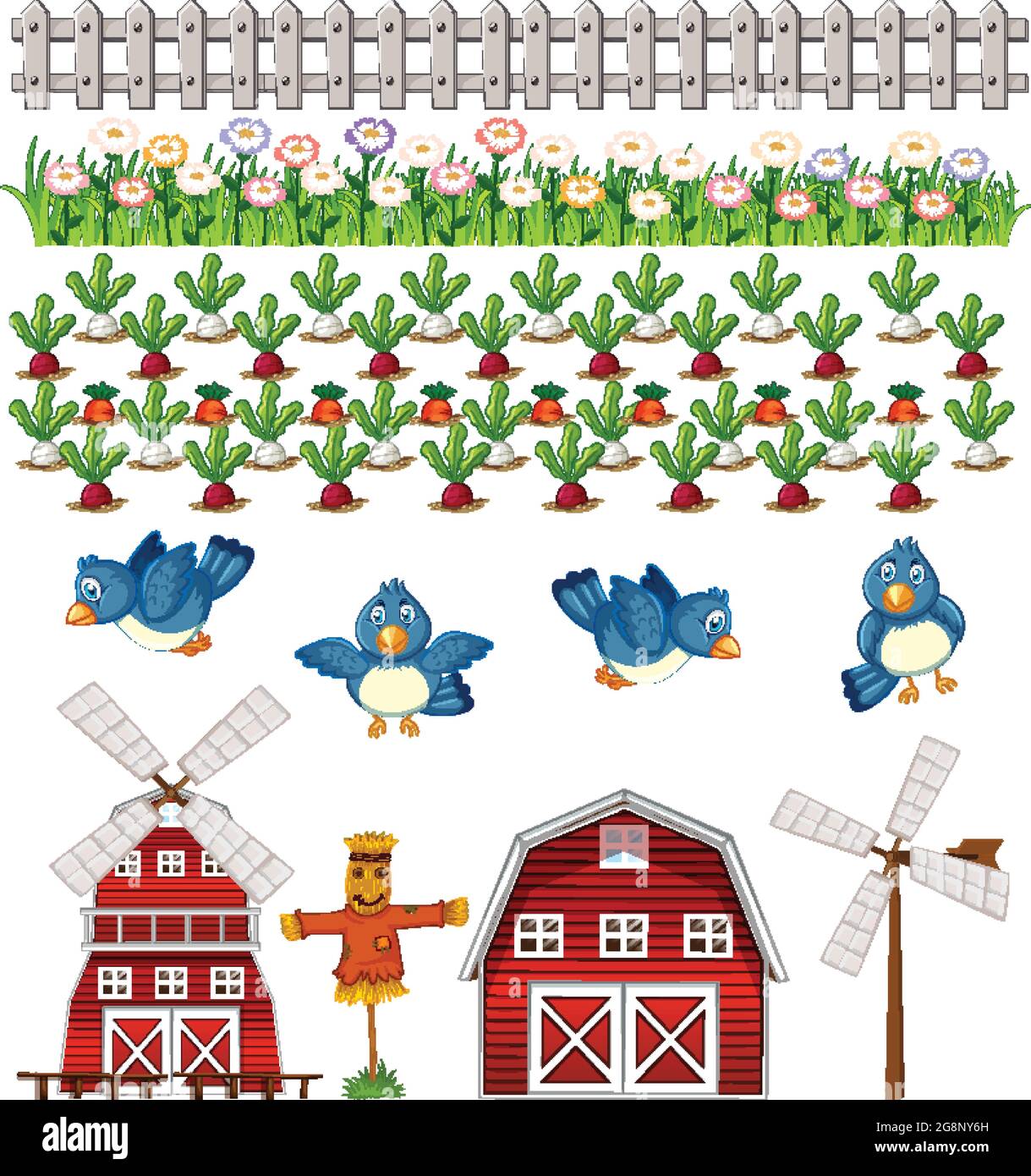 Farm element set isolated on white background illustration Stock Vector ...