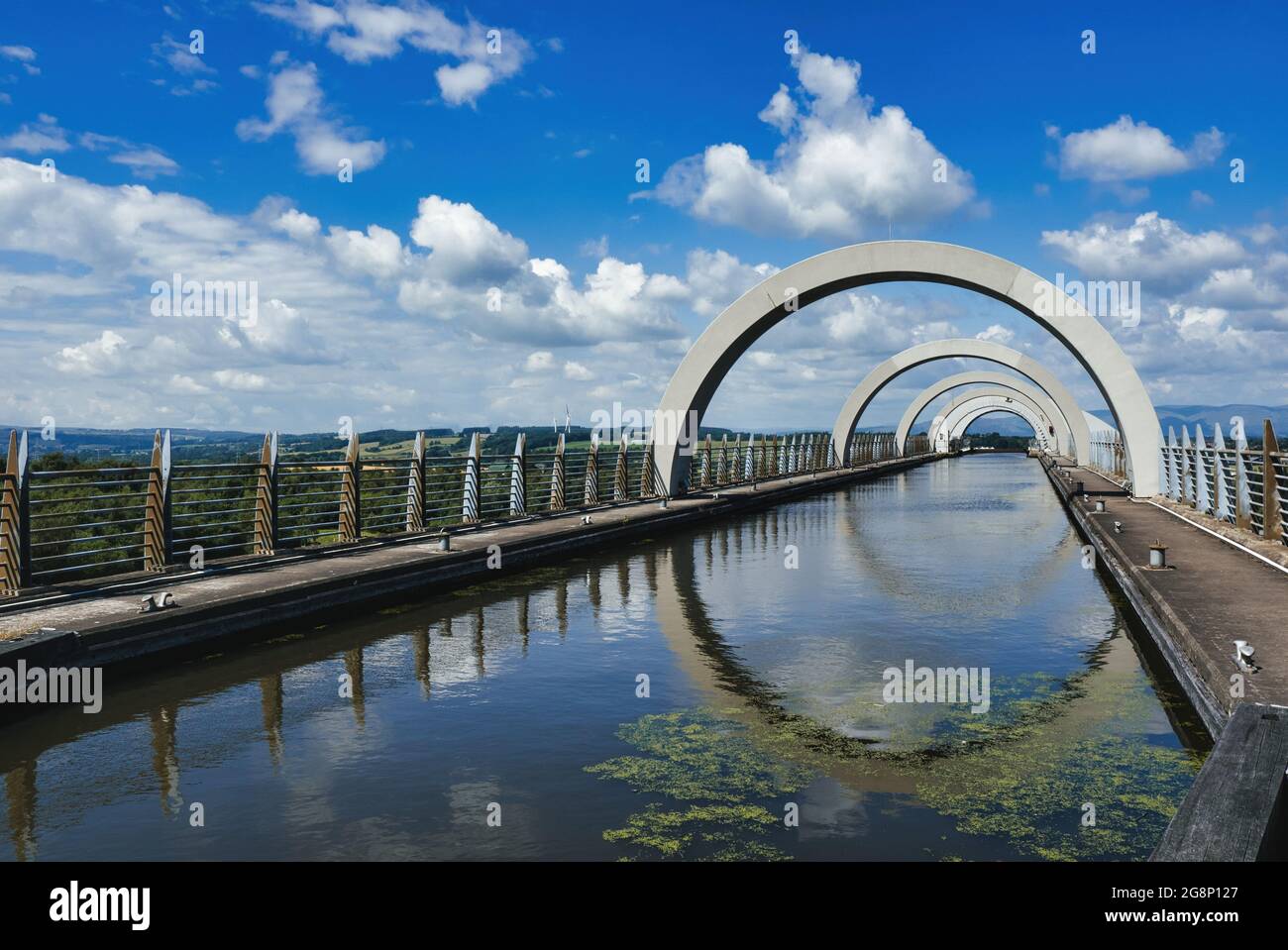 The Falkirk Wheel is a rotating boat lift in central Scotland