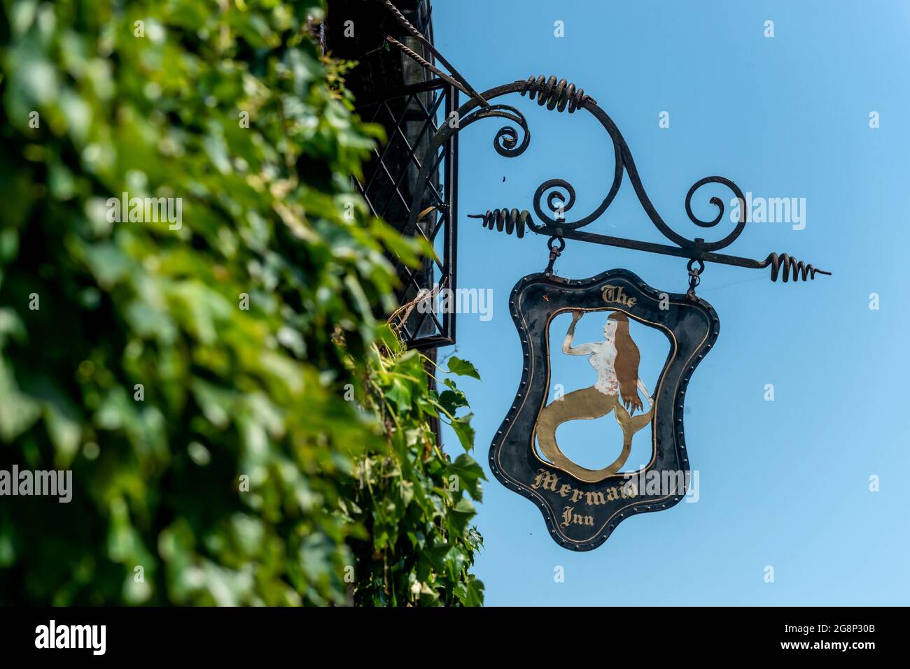Mermaid Inn Rye Sign Rye, July 2021: Signage outside The Mermaid Inn at Rye in East Sussex ...
