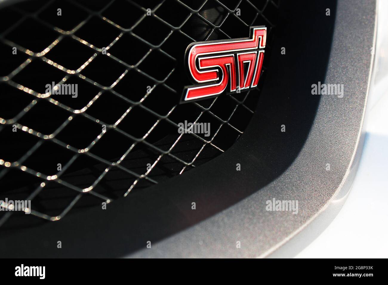 Kiev, Ukraine - March 25, 2015: Subaru Impreza WRX STI. Emblem STI Stock Photo