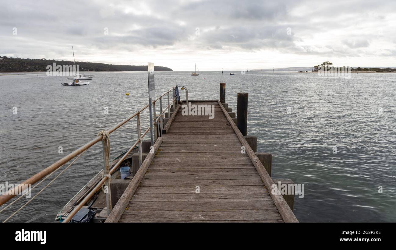 The wooden jetty at American river Kangaroo Island on May 12th 2021 ...
