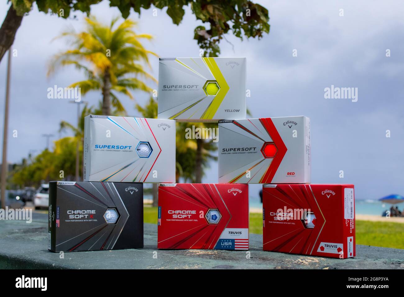 Capture of a Callaway balls in Ala Moana beach in Hawaii. Stock Photo