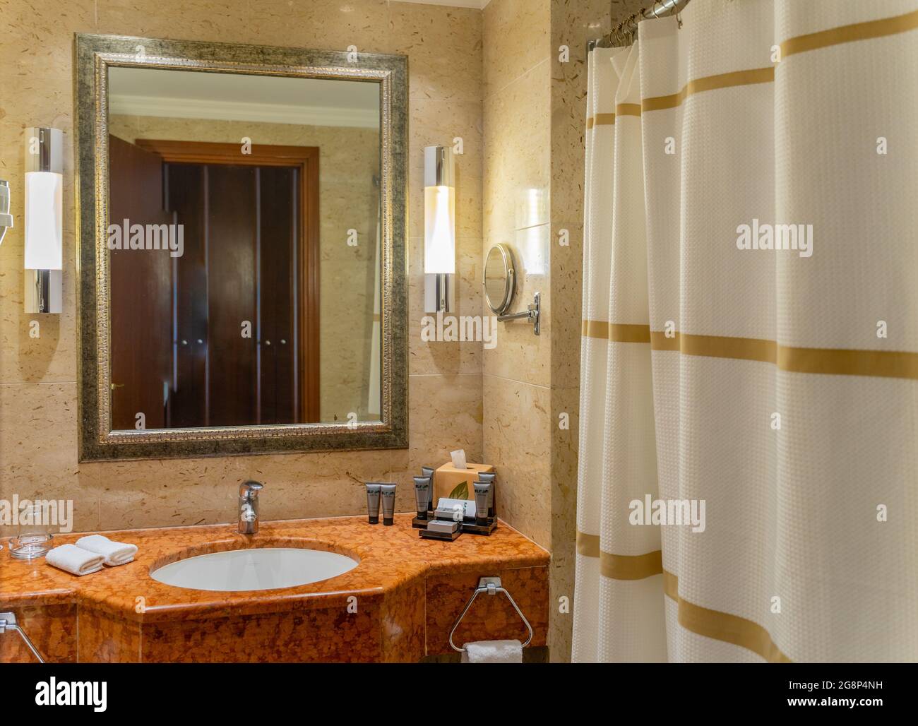 Bathroom in Guest room, at Dead Sea Marriott Resort & Spa, Jordan, Middle East Stock Photo