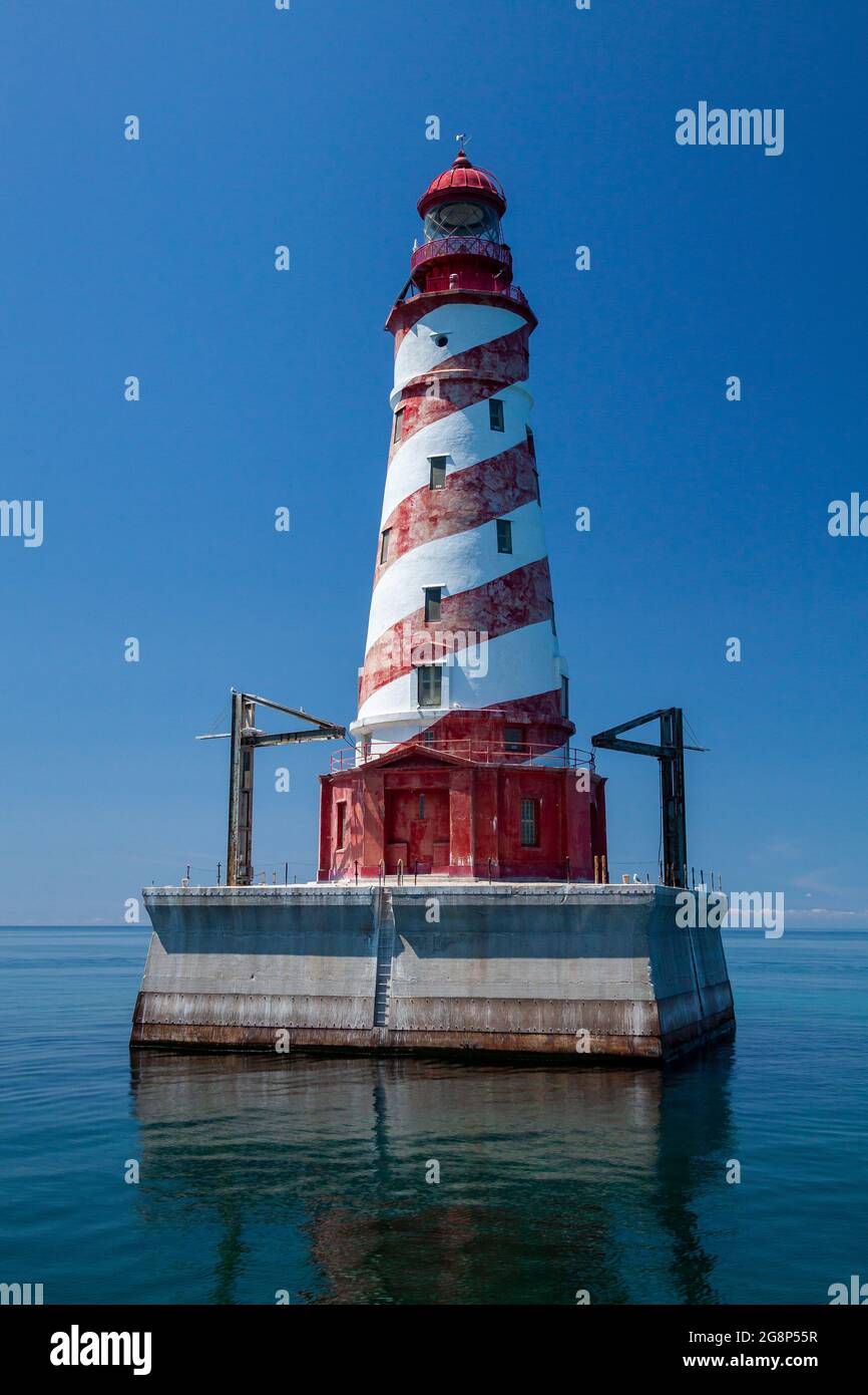 White Shoal Lighthouse - An offshore lighthouse on Lake Michigan Stock Photo