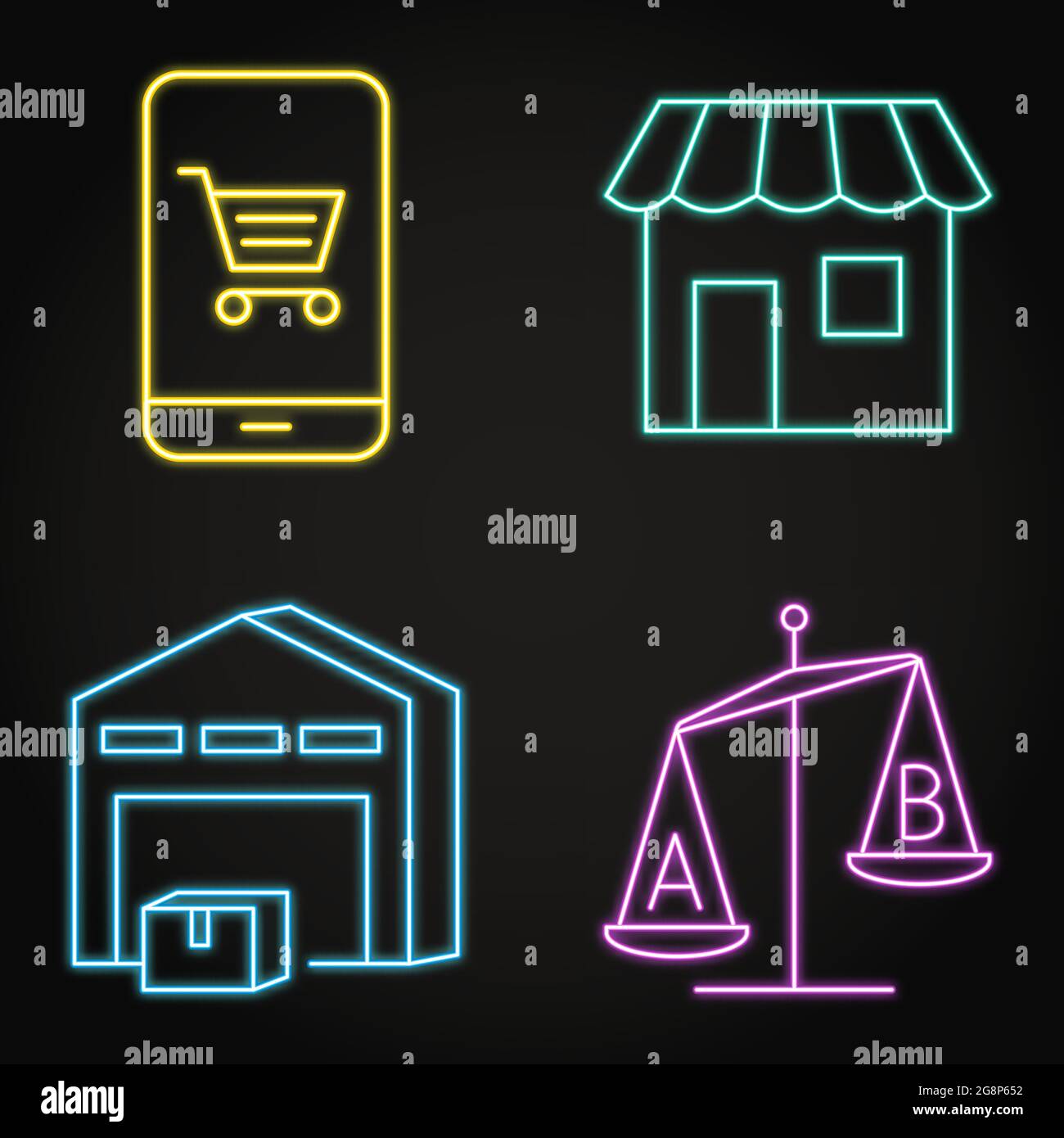 Neon shopping and product choice icon set in line style. Vector ...
