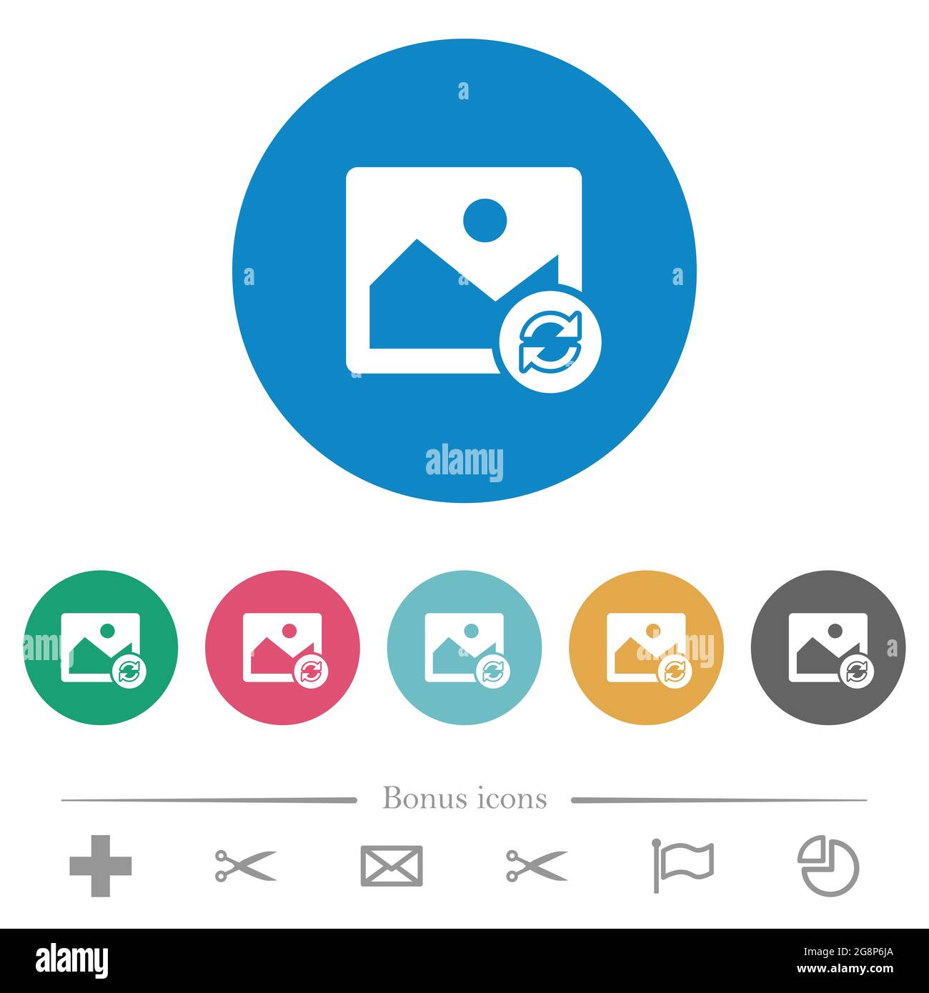 Refresh image flat white icons on round color backgrounds. 6 bonus ...