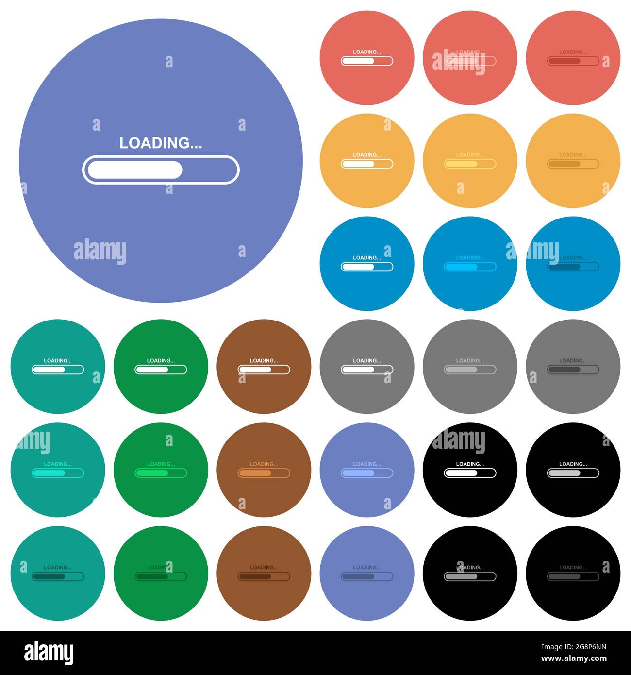 Loading multi colored flat icons on round backgrounds. Included white ...