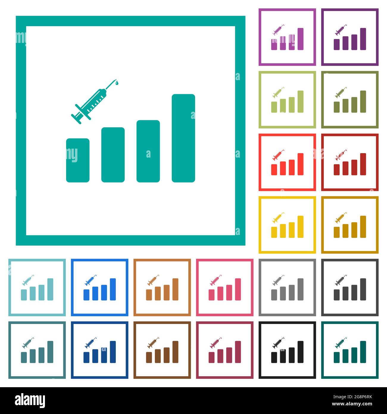Vaccination graph flat color icons with quadrant frames on white ...