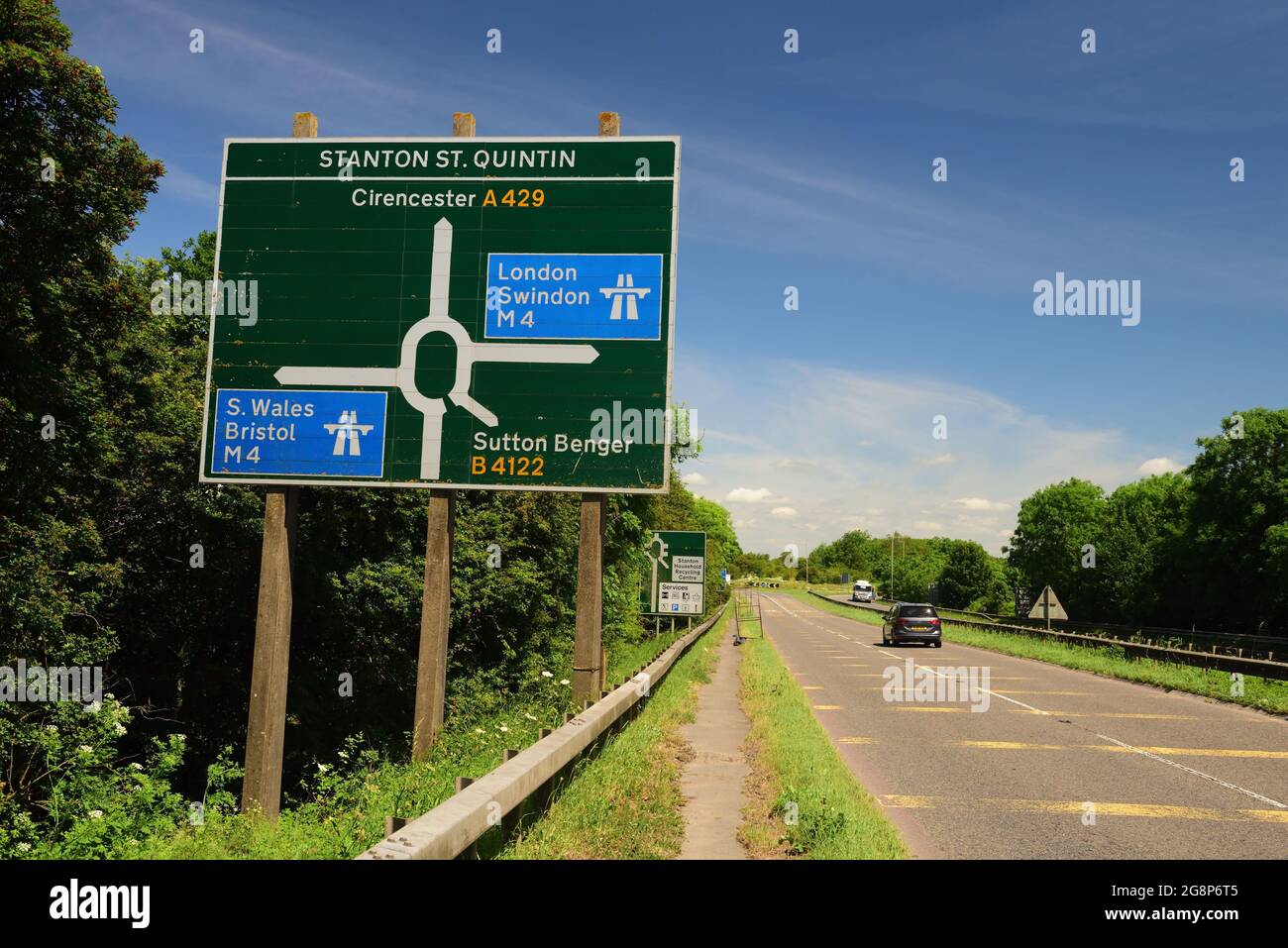 Road sign on the A350 approaching junction 17 of the M4 motorway. Stock Photo