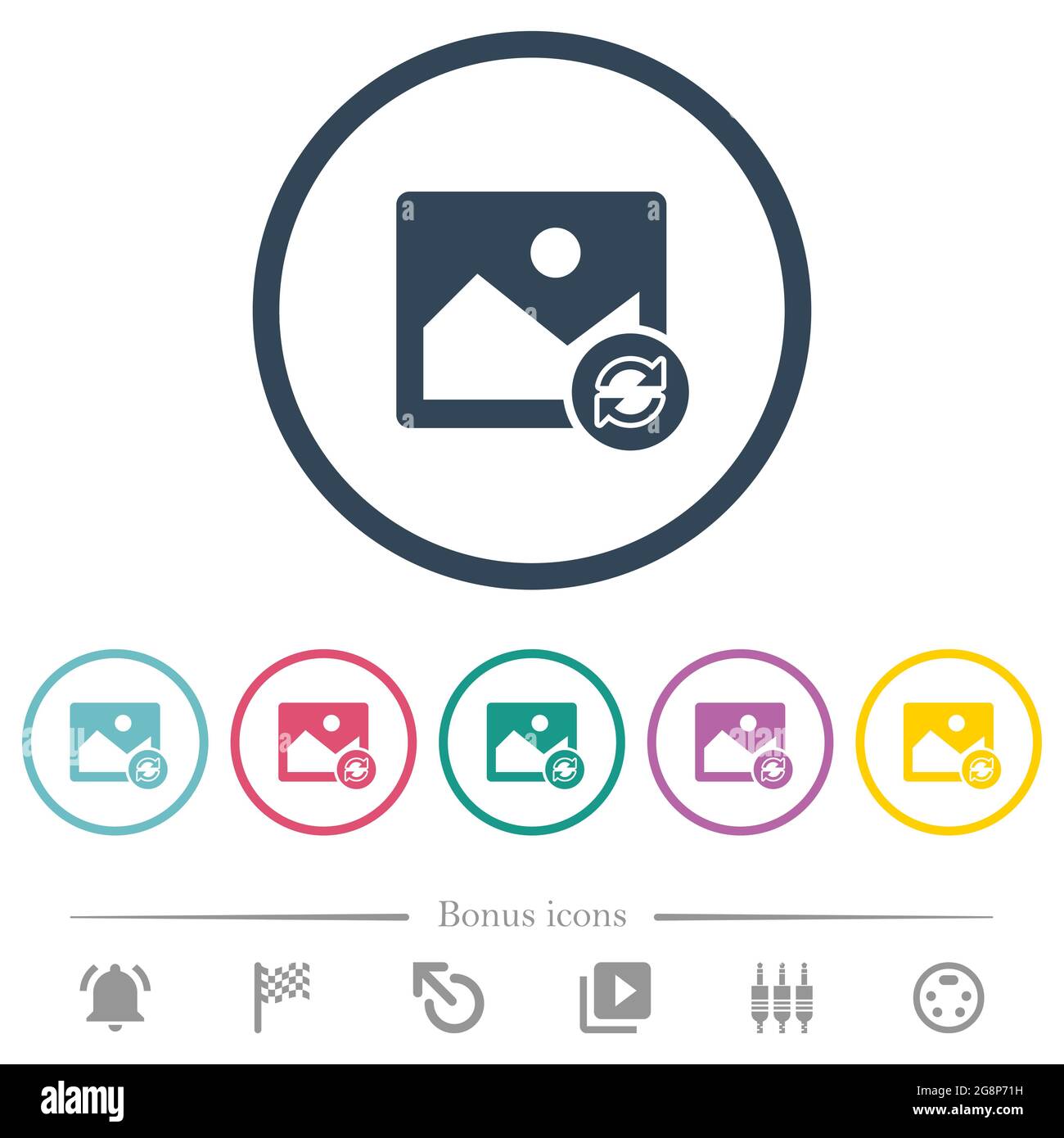 Refresh image flat color icons in round outlines. 6 bonus icons ...