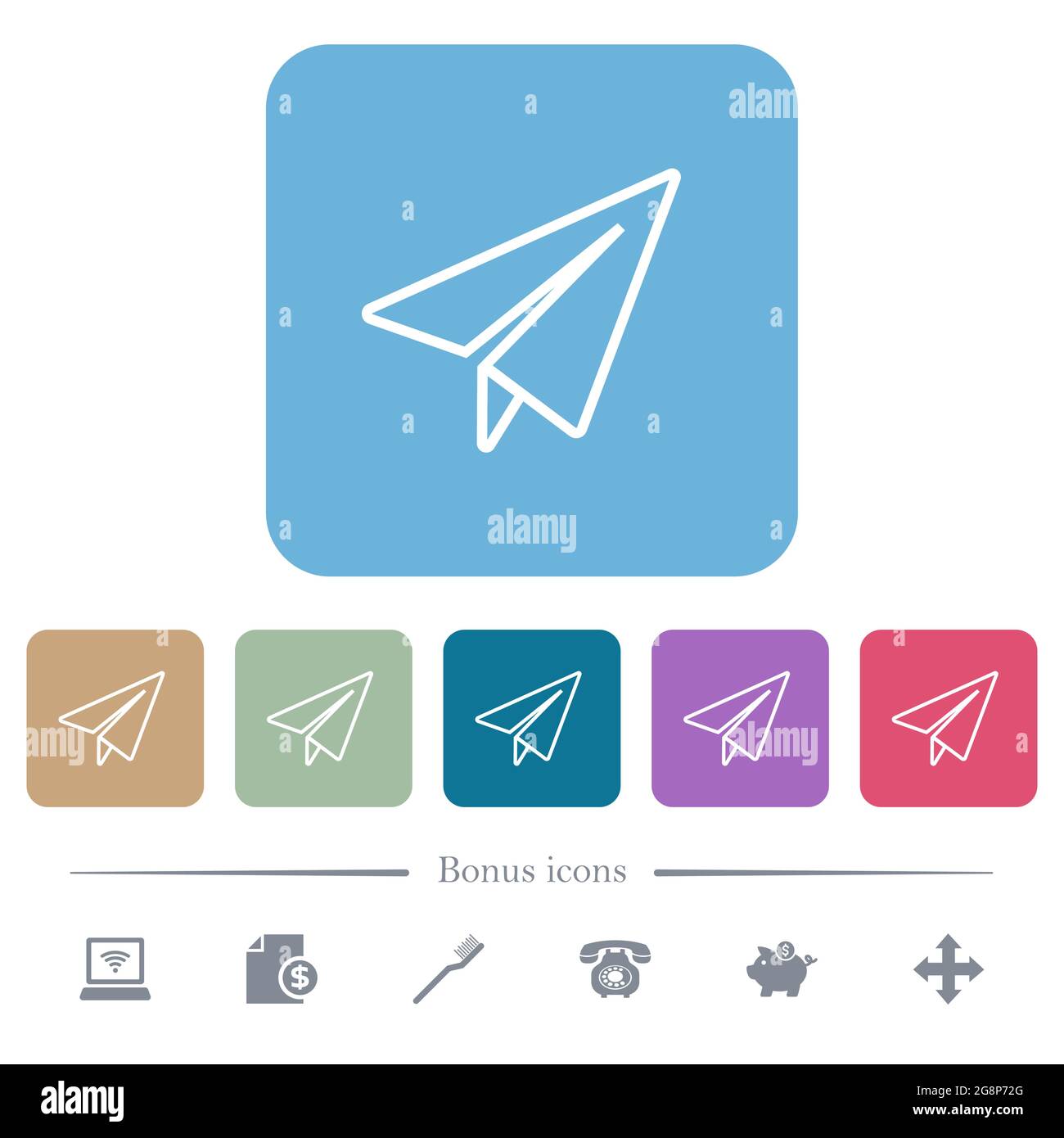 Paper plane outline white flat icons on color rounded square ...