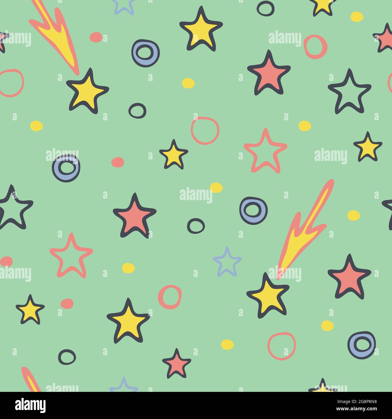 Seamless vector pattern with simple baby stars on pastel green background.  Cute baby shower wallpaper design for children Stock Vector Image & Art -  Alamy
