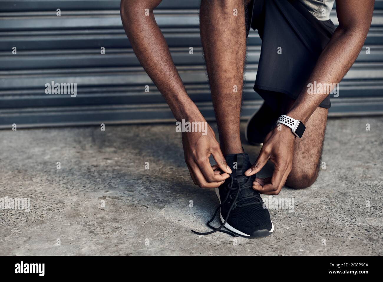 Lace up and run Stock Photo