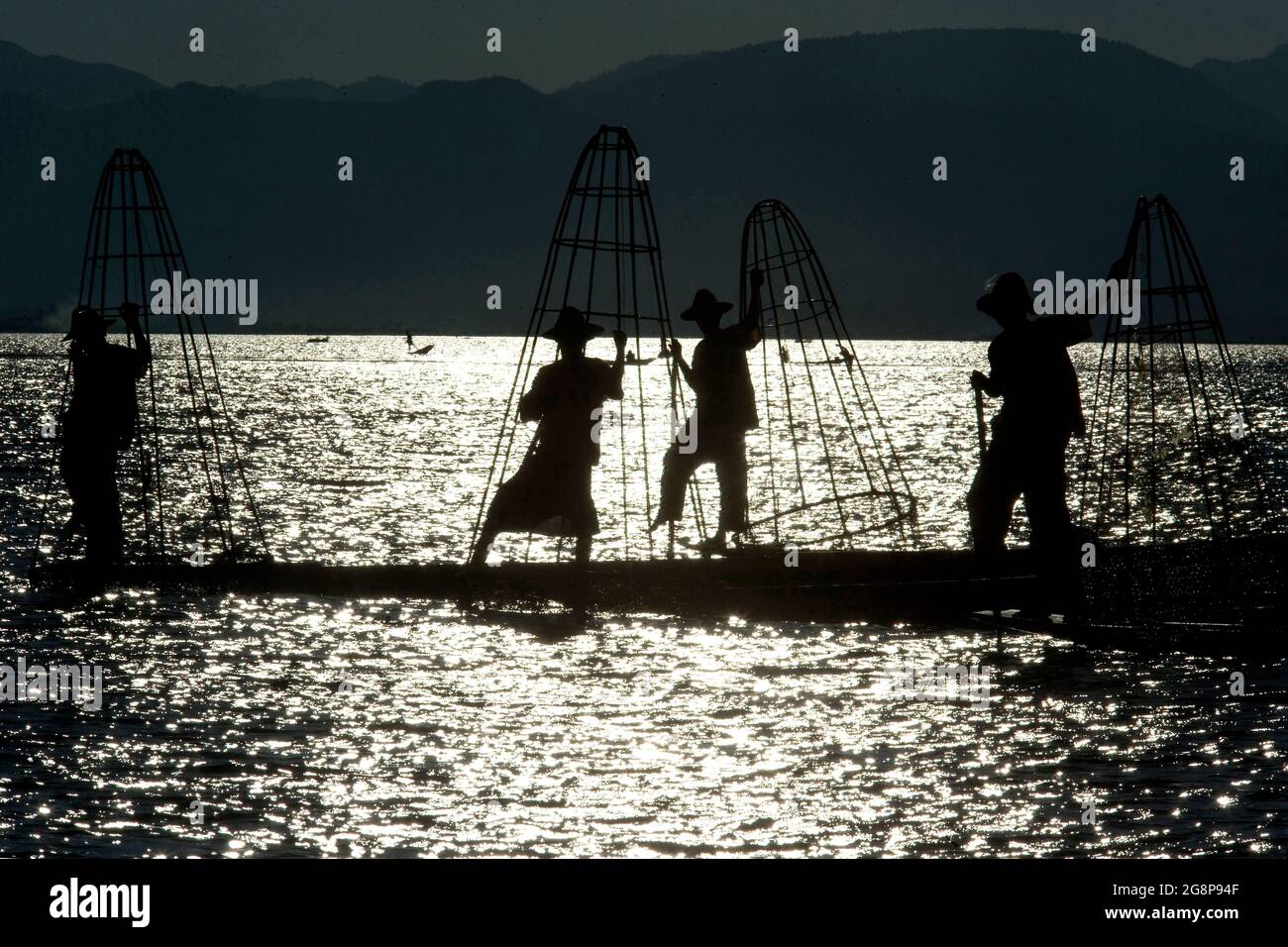 Inle Lake, traditional fishing, Myanmar, Burma, Southeast Asia Stock ...