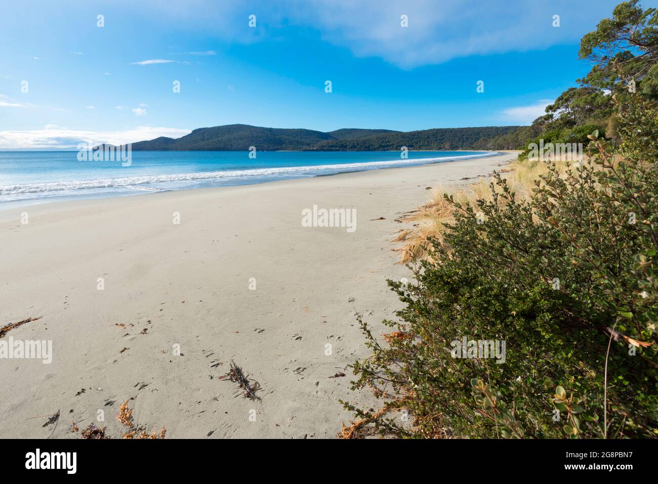 Adventure Bay, Bruny Island, southeast Tasmania, Australia where Captain Cook stopped and restocked with provisions on his third voyage south in 1777 Stock Photo