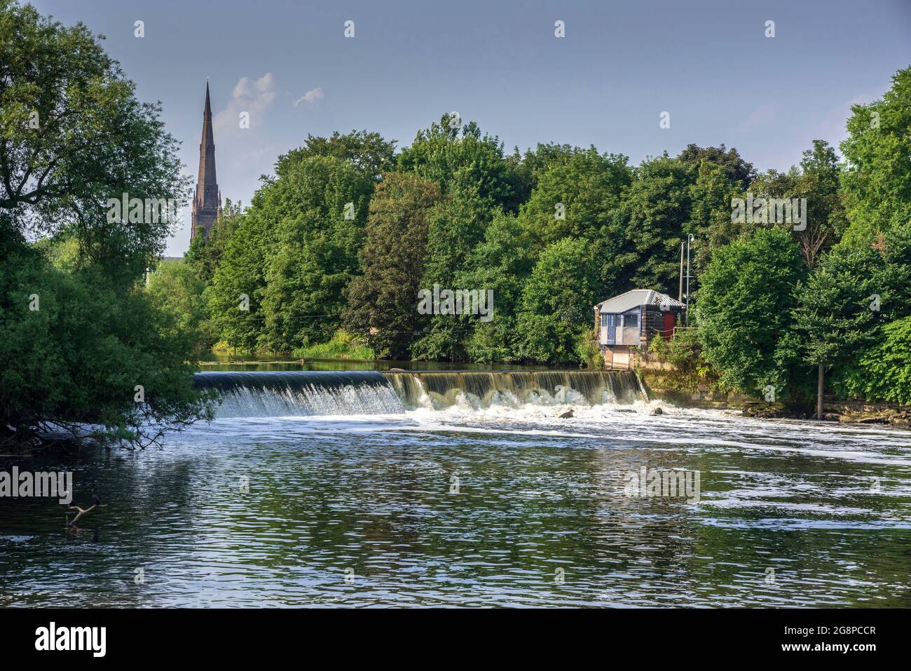 Howley weir on the river Mersey in Warrington. The highest tidal point on the river Mersey. Stock Photo