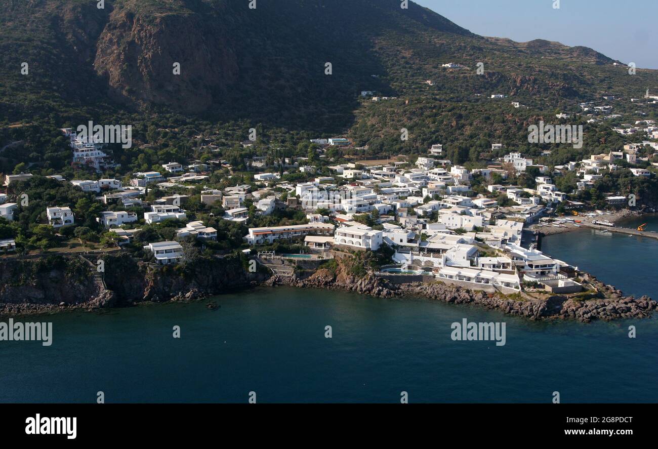 Aerial view, Punta Peppemaria or Punta di Peppe e Maria, Panarea Island, Aeolian Island, Sicily, Italy, Europe Stock Photo